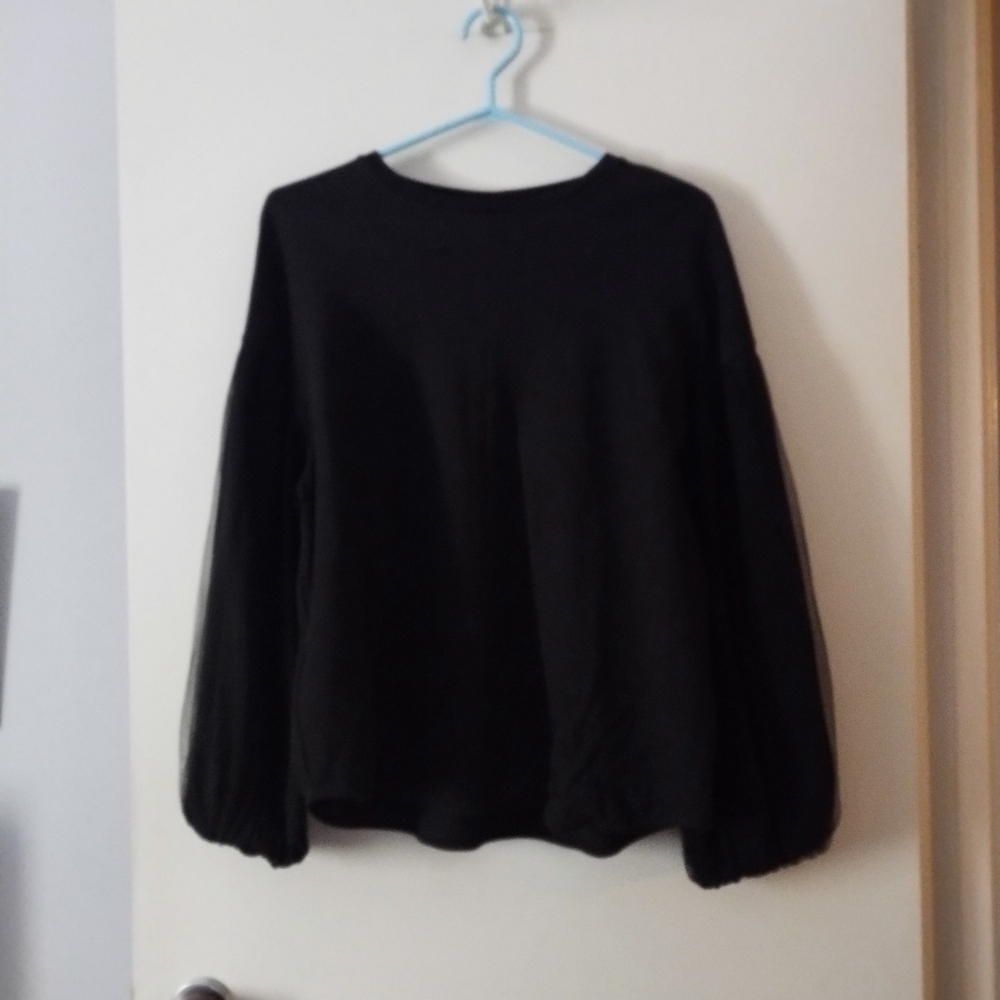 MILA OWEN Japan Black Mesh Covered Puff Sleeve Top One Size